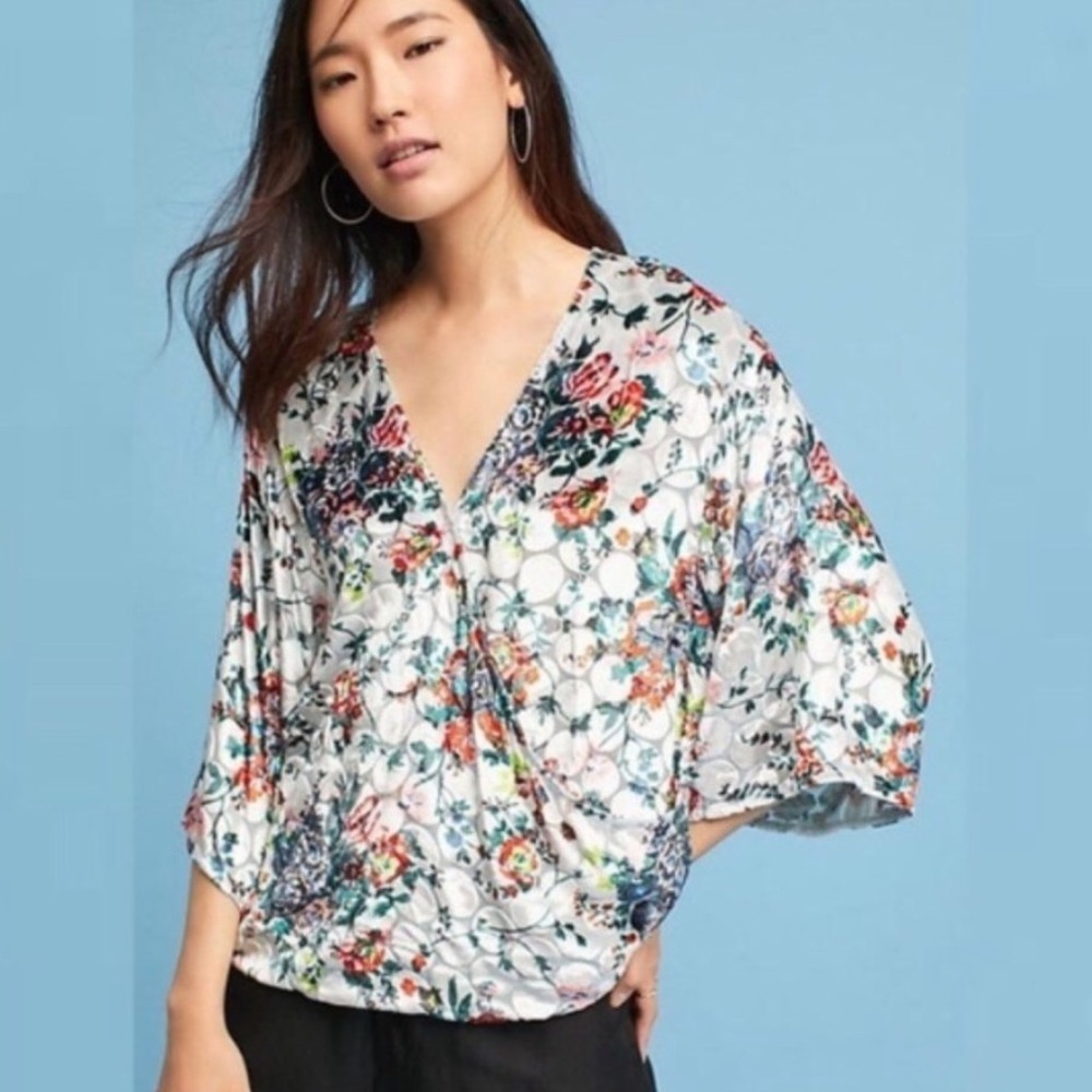Maeve Anthropologie Umi Wrap Floral Top Velvet